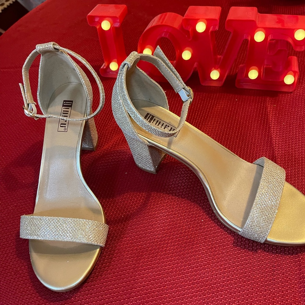 Glittering Silver Ankle Strap Heels